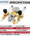 Mtsooning dual-output argon regulator with two flow meters and gauge, brass body for MIG/TIG welding