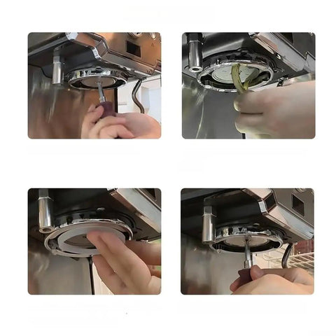 Pro Grade Espresso Coffee Machine Brew Head Seal Ring And Shower Screen Kit With 304 Stainless Steel Mesh And Silicone Gasket For 3601 3605 3200 Series Espresso Machines, installed on espresso machine brew head