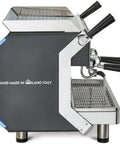 Side view of Desiderio DESI2V Black 2-Group Espresso Machine with pro-grade electronic control panel and steam lance.