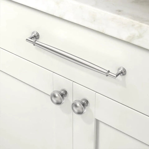 10 Pack Brushed Satin Nickel Cabinet Pulls 7.5 Inch Kitchen Drawer Handles on white cabinet doors