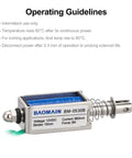 12V DC Solenoid Electromagnet BM0530B Open Frame Push Pull Actuator 5N Force With 10mm Stroke 950mA Draw, side view.