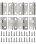 Mini Metal Hinges Set 60 Pcs 16x13mm 180 Degree for Small Wooden Boxes Dollhouses Jewelry Chests Cabinets DIY Craft Hardware with Plated Iron Construction and 11mm Center to Center Spacing, shown with screws laid out.