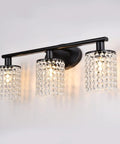 Gold Crystal 3 Light Vanity Light Over Mirror, Modern Bathroom Fixture with crystal strings and glam gold finish.