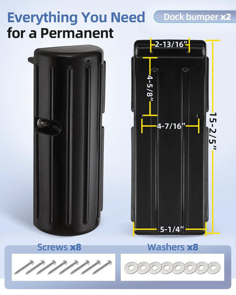 Dock Bumpers 2 Pack Black Heavy Duty Marine Fender Guards with stainless steel hardware and UV resistant PVC
