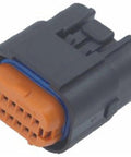 Sick Build Essentials 14 Pin EV ECU Power Connector featuring orange female housing, designed for reliability in custom EV setups.