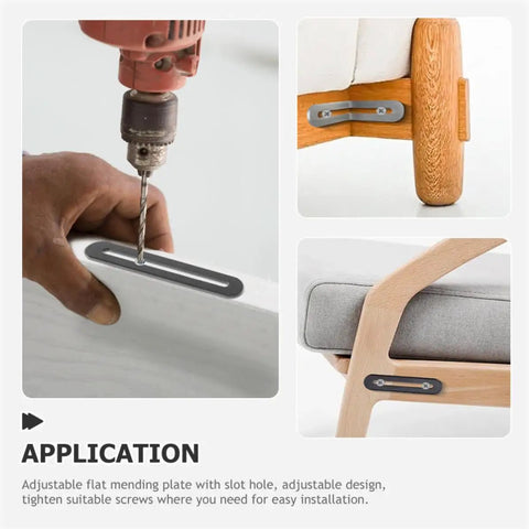 10-Pack Stainless Steel Adjustable Flat Mending Plates With Slot Holes For Furniture Repair application on wood furniture