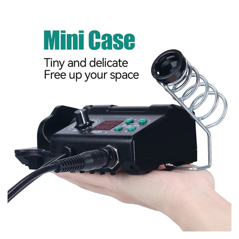 Soldering Iron Station 750W Dual LCD Digital SMD Rework Kit With Hot Air Gun 2 In 1 held in hand, compact size
