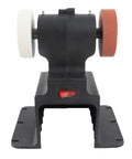Hamwesh 250W Mini Bench Grinder, Cordless Battery Powered Tool W/ Two Wheels, front view showcasing the wheels and power switch.