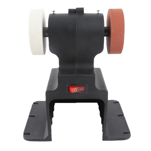 Hamwesh 250W Mini Bench Grinder, Cordless Battery Powered Tool W/ Two Wheels, front view showcasing the wheels and power switch.