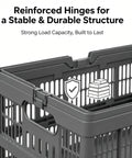 Slick Gray Foldable Storage Basket With Durable Carry Handle, 18.7 Inch Wide Collapsible Closet Bin showing reinforced hinges.