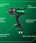 36V Cordless Brushless High Torque Half Inch Impact Wrench With Beast Mode Power 1033 Foot Pounds Tightening Torque