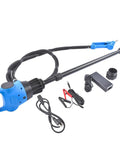 Heavy Duty Rock Solid Electric Drum Pump 5 GPM Dual Voltage 120V AC 12V DC 2 Inch Bung 55 Gal Barrel kit with cables and accessories.