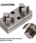 Pro Grade Disc Cutter Set For Jewelry Making With Clover Punches, shown with six steel clover punches on a durable steel base.