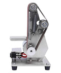 Heavy Duty 110 V Mini Bench Belt Sander Grinder For Polishing Sharpening Edge Trimming Industrial view of the stainless steel build and drive mechanism.