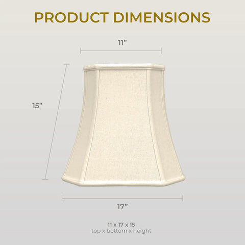 Square Cut Corner Linen Beige Lamp Shade 11 x 17 x 15 Dope Look With Hand Tailored Silk Type Shantung Fabric And Premium Off White