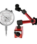 Dial Indicator With Magnetic Handle And Bore Gauge Kit For Pro Grade Precision, Magnetic Stand Base For Your Shop Bench, Zero To Ten Millimeter Micrometer Tools, Hour Type Indicator And Comparator Watch Style. Dial indicator with red magnetic base and 0-10mm dial gauge