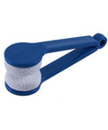 Blue mini eyeglasses cleaning tool with white microfiber roller.