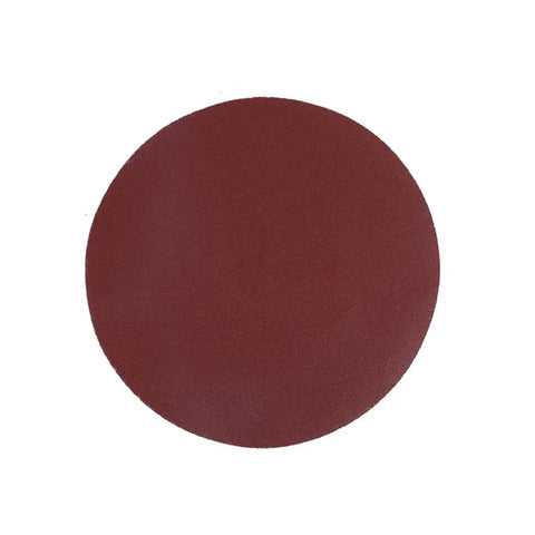 Ten Pack 8 Inch Sanding Discs Hook And Loop Adhesive Machine Paper Aluminum Oxide Grits 80 120 240 flat sanding disc in red color.