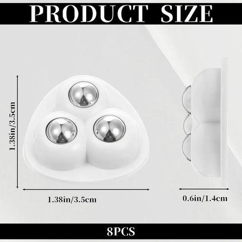 Eight Pack Heavy Duty Appliance Sliders With Super Grip Adhesive Tape For Kitchen Countertops Coffee Maker Blender Oven Glide Smooth As Butter Zero Hassle Setup White size dimensions with triangular roller frame.