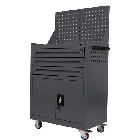 Beefy On Wheels Tool Box Organizer With Drawers Liners And Locking System Auto Repair Cart for Workshop Garage and Warehouse Graphite Grey