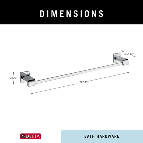 24 Inch Polished Chrome Towel Rack Bar For Bathroom And Kitchen Easy Install Wall Mount Sleek Modern Towel Holder with dimensions shown