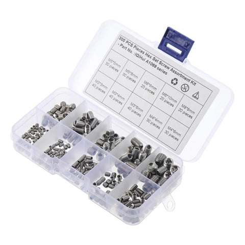 Pro Grade 300Pcs Stainless Steel Hexagon Socket Screw Assortment Kit With Allen Key And Machine Screws For Drywall Home Repairs Anti Rust Fasteners Suitable For Multiple DIY Tasks And Heavy Duty Work Around House, open organizer case