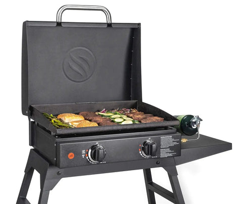 Griddle Regulator Replacement For 17 And 22 Inch Blackstone Tabletop Griddles connects 1 lb to 20 lb propane tanks in use