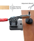 35mm secret hinge boring jig kit with aluminum alloy body and red handle; includes adjustment wrench
