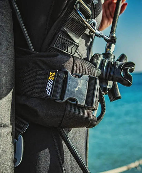 Secure Weight Pockets For Backplate Wing Gear, Medium Size 2x10lbs 2x4kg, Heavy Duty Buckle Lock shown installed on gear