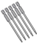Five Piece T15 Magnetic Torx Screwdriver Bits Set With One Quarter Inch Hex Shank And Three Inch Length In S2 Steel For Industrial Use