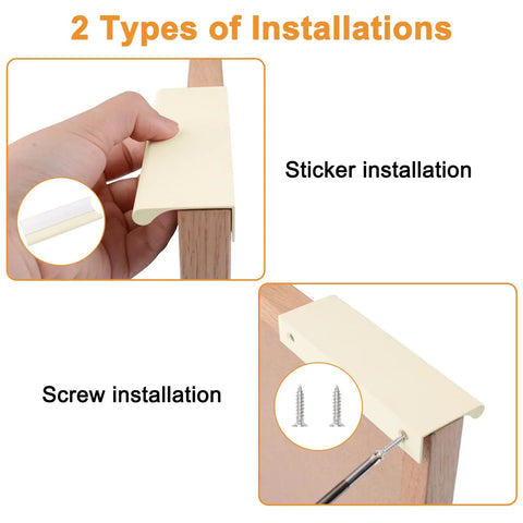 Beige 120mm Edge Pulls 4 Pack Self Adhesive Concealed Right Angle Drawer Handles Aluminum Alloy dual installation
