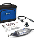 Heavy Duty 130 Watt Rotary Multi Tool Powerhouse Offering Variable Speed Control From 10000 To 33000 Rpm With Snappy Ez Twist Nose Cap includes various bits and accessories.