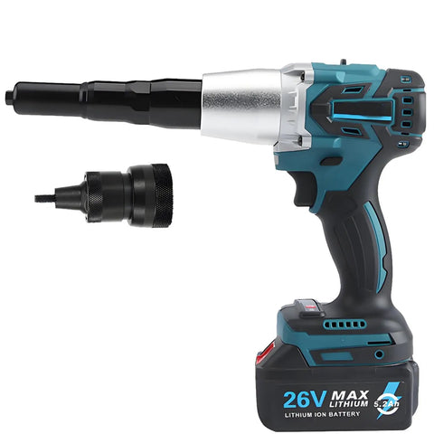 CelyToe Electric Rivet Tool Kit With 2 Config Options For Pro Work, Includes Battery Charger, Interchangeable Nozzles And Rivet Nut Mandrels For M3 To M8, Heavy Duty Portable Power Set, 26V battery