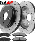 Ram 1500 Front Brake Rotors And Ceramic Pads Kit Drilled And Slotted With E Coating For 2011 To 2018 Ram 1500 And 2006 To 2010