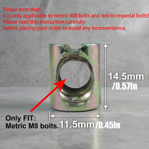 Heavy Duty M8 Barrel Nuts For Furniture Build Offering Lockdown Grip With Slotted Fastening Design And Rustproof Iron Construction, 14.5x11.5mm.