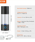 Hydrogen Water Bottle Generator with SPE technology, 230 ml capacity, aluminum and Tritan materials, portable design shown.