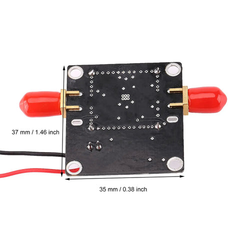 Top view of a wideband demodulating logarithmic amplifier for RF monitoring 1 MHz to 8 GHz with 70 decibel dynamic range.