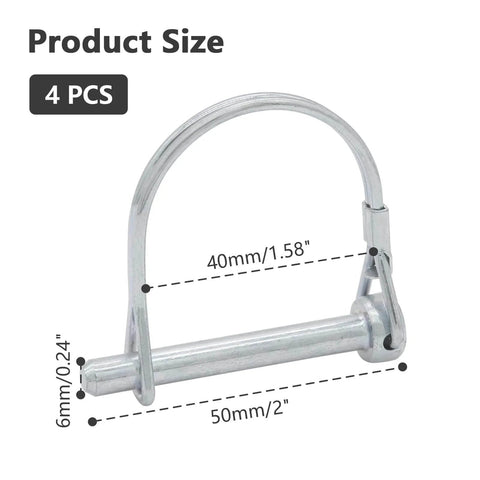 4 Pack One Quarter Inch By Two Inch Wire Lock Pins Heavy Duty Zinc Plated PTO Hitch Pins dimensions and features