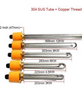 Heavy Duty One And A Half Inch Copper Thread Immersion Water Heater Featuring Real Tough Corrosion Resistant Stainless Steel Heating Element With Automatic Reset Thermostat For No Sweat Hot Water In Tanks Or Drums - 304 SUS tube with various lengths and wattages