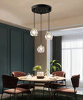 Three Light Crystal Chandelier With Dimmable LED Lighting For Kitchen Island And Dining Room, Adjustable Color Temperature 3000K 4000K 6000K, Clear Glass Shade over dining table.