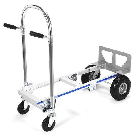 2-In-1 Heavy Duty Industrial Cart With Wheels Folding Hand Truck Dolly For Pros And Movers, 800 Pound Capacity, One Hand Switch From Upright To Flat, Fold-Out Toe Plate, 4-Wheel Workhorse For Heavy Gear, metal frame
