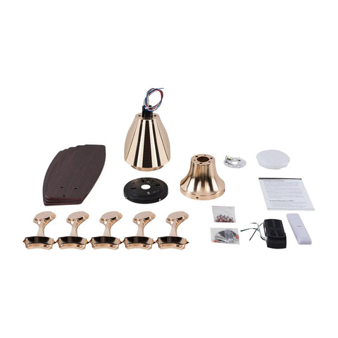 Ceiling Fan with Light Chandelier Modern Gold 5 Blades for Living Room parts including light fixture, blades, and remote