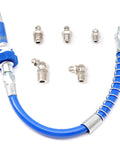 Amazon grease gun hose with lock-on high-pressure coupler; blue flexible hose and six metal adapters.