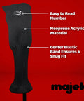 Black hybrid head cover from Right Handed K5s Hybrid Set For Seniors, neoprene acrylic material, elastic band, easy-read number