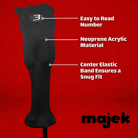 Black hybrid head cover from Right Handed K5s Hybrid Set For Seniors, neoprene acrylic material, elastic band, easy-read number