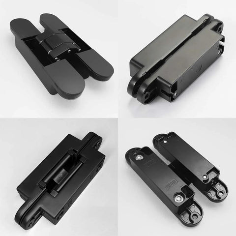 Hidden Door Hinges Set Concealed Invisible Hinges Heavy Duty Up To 132 Lbs 3D Adjustable Black 2 Pack 180 Degree Opening