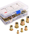 Beefy 175 Piece Rivet Nut Kit Set With Metric M3 To M12 Sizes In Carbon Steel Zinc Plated Flat Head And Knurled Body For Rust Resistant Use