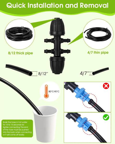 Quick installation guide for Automatic Lawn Sprinkler System With 32.8Ft 8 to 12 Tubing And 16.4Ft 4 to 7 Tubing Kit