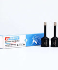 DKIBBIT diamond drill bit set, 1/4 inch, 2 pcs, vacuum brazed, black bits with silver tips, front view with blue box