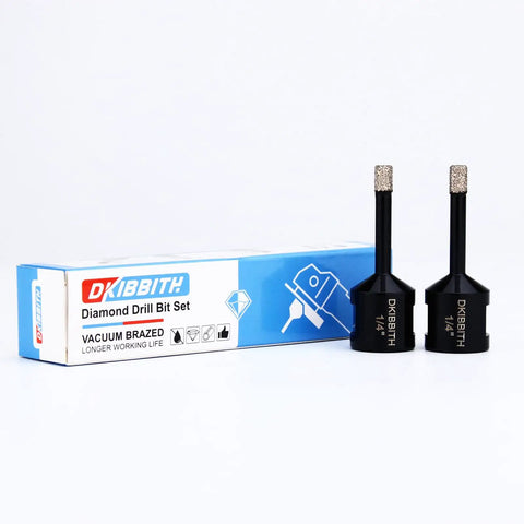 Diamond Core Drill Bit Set Six Piece Tile Hole Saw Kit For Granite Quartz Porcelain Marble Dry And Wet Drilling With Three Eighths Inch Hex Shank Adapter Fits Angle Grinders And Drills Includes Sizes One Quarter Inch, Five Sixteenths Inch, Three Eighths